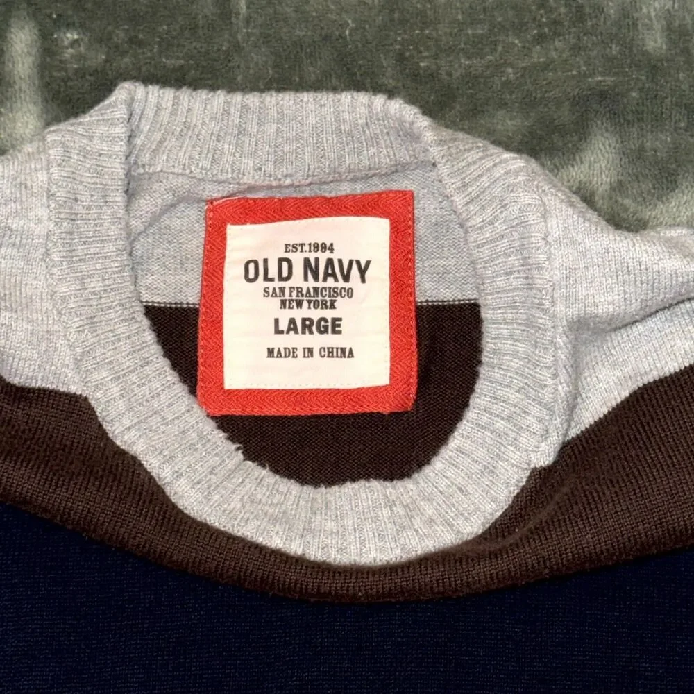 Old Navy Sweater Men's Large Multicolor Striped 100% Cotton Long Sleeve Pullover